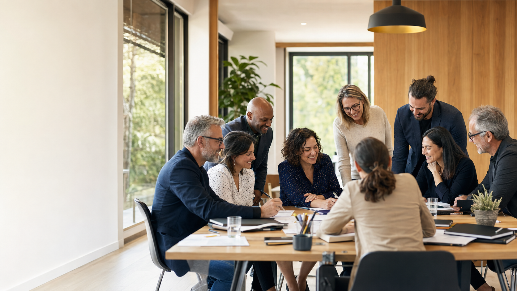 Groupe de leaders en formation autour d'une table