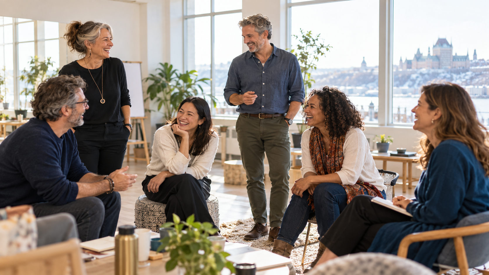Groupe en formation, rires et complicité